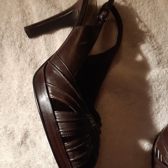 Luca Ferri collection peep toe leather slingback high heels size 6, excellent - Picture 5 of 7